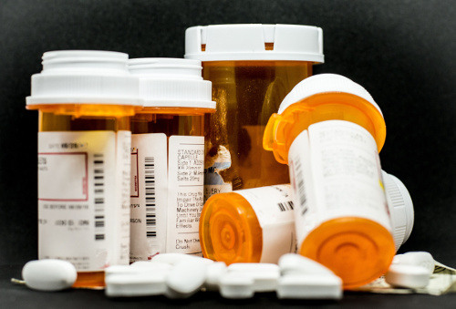 Photo of opioid pill bottles.